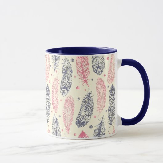 Mug Motif Ethnique De Plumes Rose Et Violet (Droite)