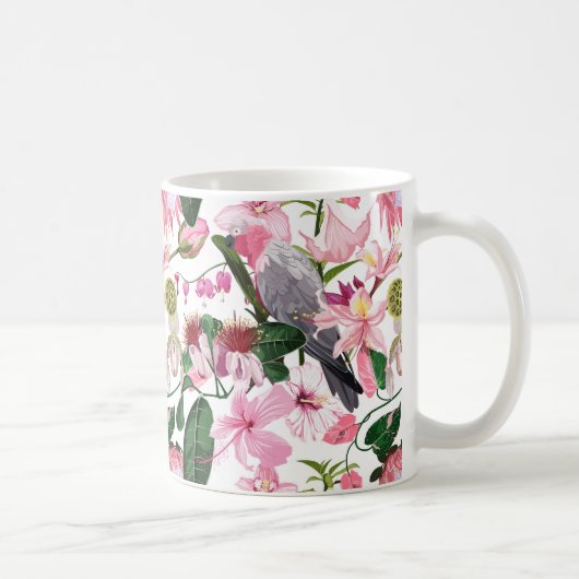 Mug Motif exotique tropicale avec perroquet et fleurs (Droite)