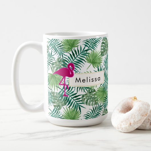 Mug Motif Feuille tropical et Flamant rose rose person (Avec donut)