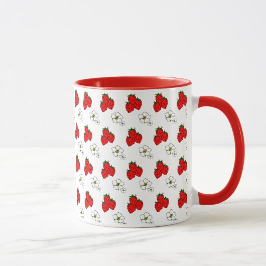 Mug Motif Fleur et Fraise Rouge Rétro (Droite)