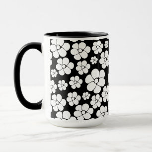 Mug Motif Fleur rétro en blanc sur noir