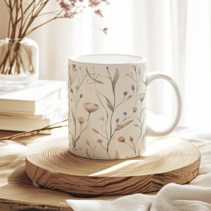 Mug Motif Fleur sauvage neutre en aquarelle sèche