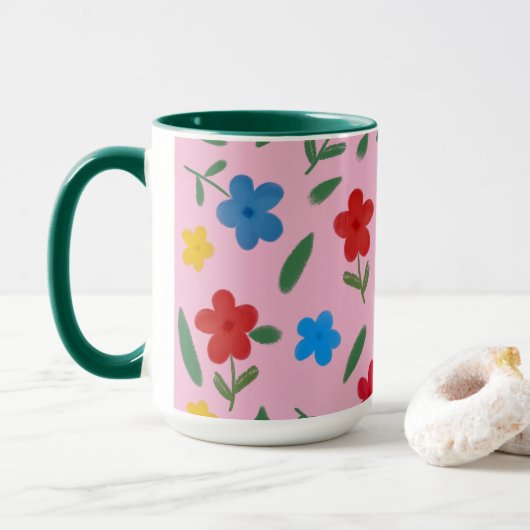 MUG MOTIF FLEURS COLORÉ ET ÉLÉGANT (Avec donut)