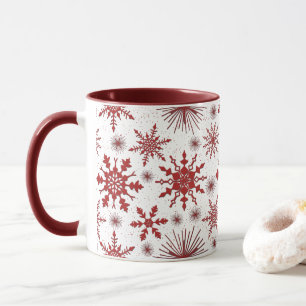 Mug Motif Flocon de Neige Rouge et Blanc Noël