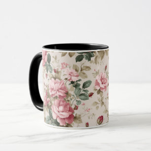 Mug Motif floral à la crème de rose rose classique