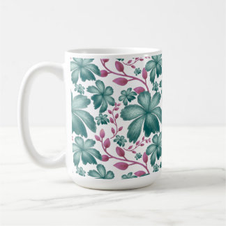 Mug Motif floral à l'aquarelle sarcelle avec botanique