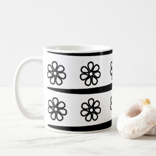 Mug Motif floral à rayures noires et blanches