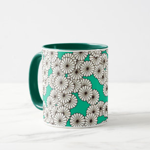 Mug Motif floral Art Déco - blanc sur turquoise
