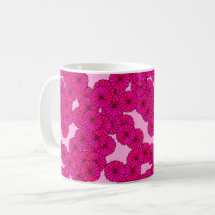 Mug Motif floral Art déco - magenta sur rose