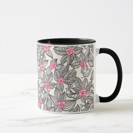 Mug Motif floral avec des oiseaux de bande dessinée (Droite)