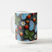 Mug Motif floral avec papillons morpho bleus (Devant gauche)