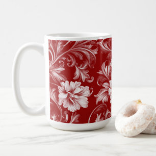 Mug Motif floral baroque monochromatique, blanc sur ro