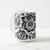 Mug Motif Floral Baroque Sur Noir Et Blanc (Devant gauche)