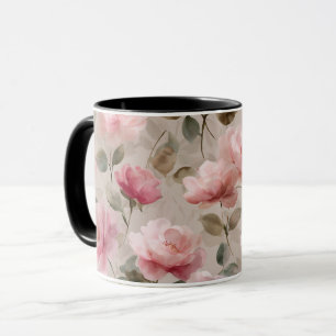 Mug Motif floral beige rose tendre aquarelle