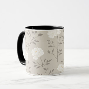 Mug Motif floral blanc de pivoine crème minimal