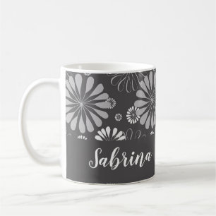 Mug Motif floral blanc et gris