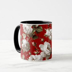 Mug Motif floral blanc rose rouge classique