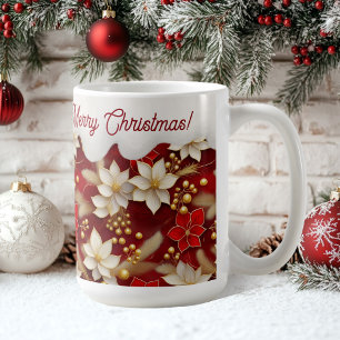 Mug Motif floral blanc rouge Noël #17 ID1009