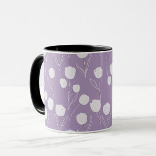Mug Motif floral blanc tulipe lavande moderne
