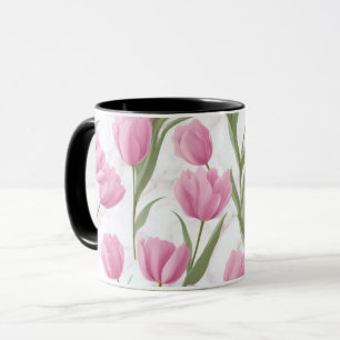 Mug Motif floral blanc tulipe rose moderne