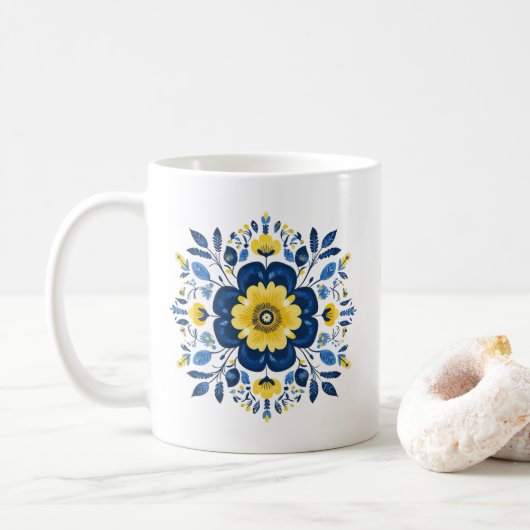 Mug Motif floral bleu et jaune (Avec donut)