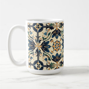 Mug Motif floral bleu et or