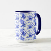 Mug Motif floral bleu vintage et blanc,  (Devant droit)