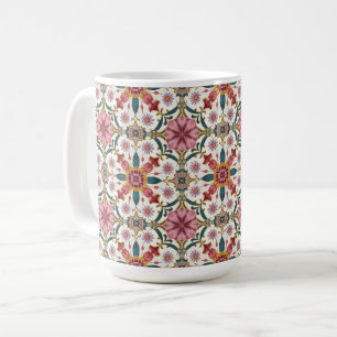 Mug Motif floral boho en rouge, rose et sarcelle