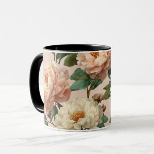 Mug Motif floral crème de pivoine rose vintage