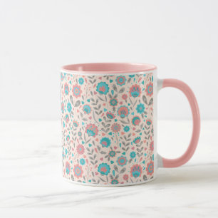 Mug Motif floral d'art populaire turquoise et de