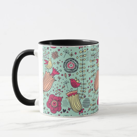 Mug Motif floral de bande dessinée avec des oiseaux (Gauche)