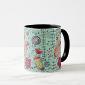 Mug Motif floral de bande dessinée avec des oiseaux (Devant droit)