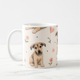 Mug Motif floral de chiot mignon avec des cœurs