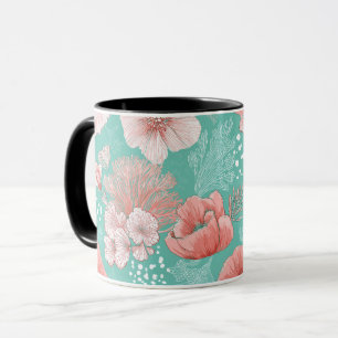 Mug Motif floral de corail dessiné à la main et de men