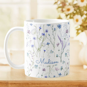 Mug Motif Floral de Fleur Sauvage Jolie Violet Bleu