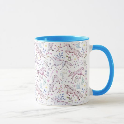 Mug Motif floral de licorne d'aquarelle (Droite)