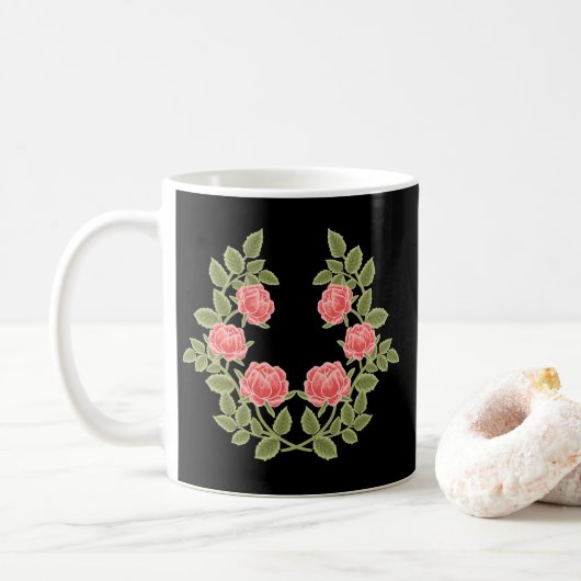 Mug Motif floral de roses rose poussiéré vintage - Rom (Avec donut)
