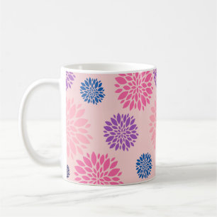 Mug Motif floral décoratif rose violet et bleu