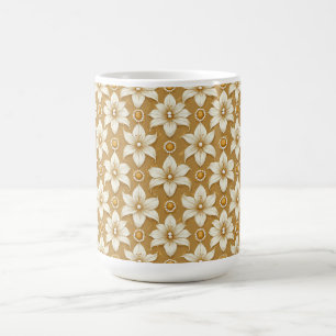 Mug Motif floral doré luxueux avec motif de lys blanc