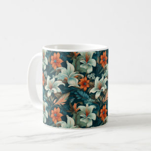 Mug Motif floral élégant turquoise orange