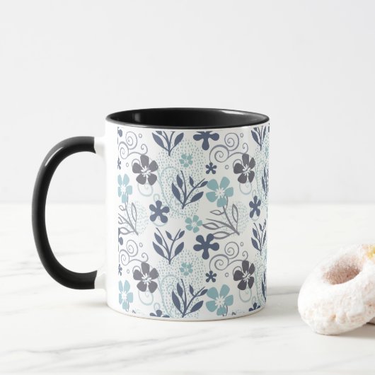 Mug Motif floral en bleu et gris (Avec donut)