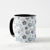 Mug Motif floral en bleu et gris (Devant gauche)