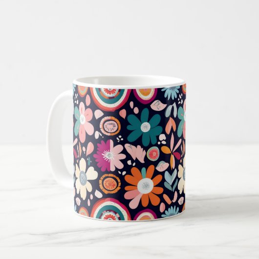 Mug Motif floral et géométrique rétro-vibrant (Devant gauche)