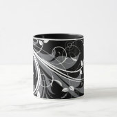 Mug Motif floral gris sur le noir (Centre)
