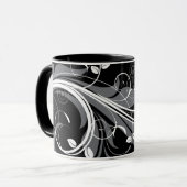 Mug Motif floral gris sur le noir (Devant gauche)