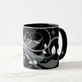 Mug Motif floral gris sur le noir (Devant droit)