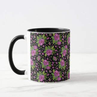 Mug Motif floral lilas rose vert noir