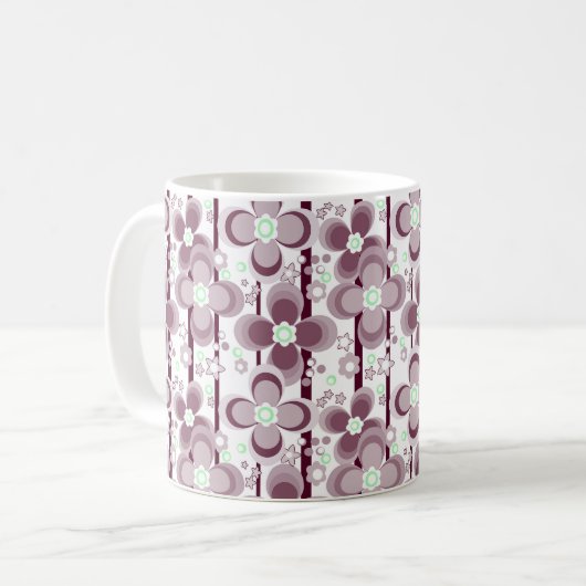 Mug motif floral marron et blanc (Devant gauche)