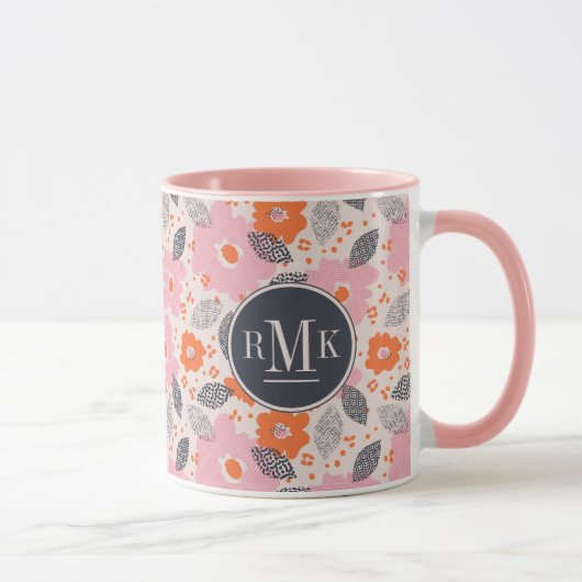 Mug Motif floral mignon du monogramme | rétro (Droite)