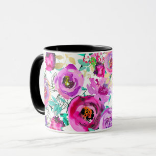 Mug Motif floral moderne coloré rose violet